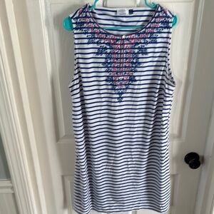 Striped Sleeveless Dress with Embroidered Detail